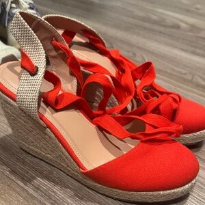 Elegant Red Espadrille Wedge Sandals